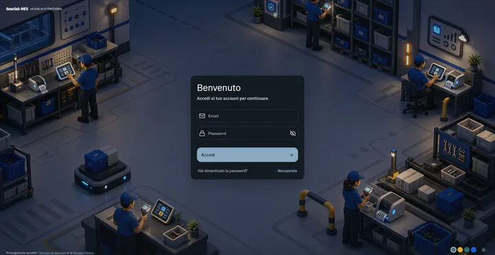 Pagina di login di Gearlab MES