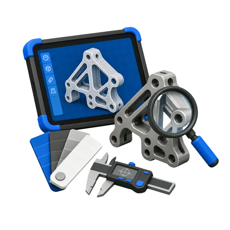 Tablet CAD, campioni materiale e componente in valutazione