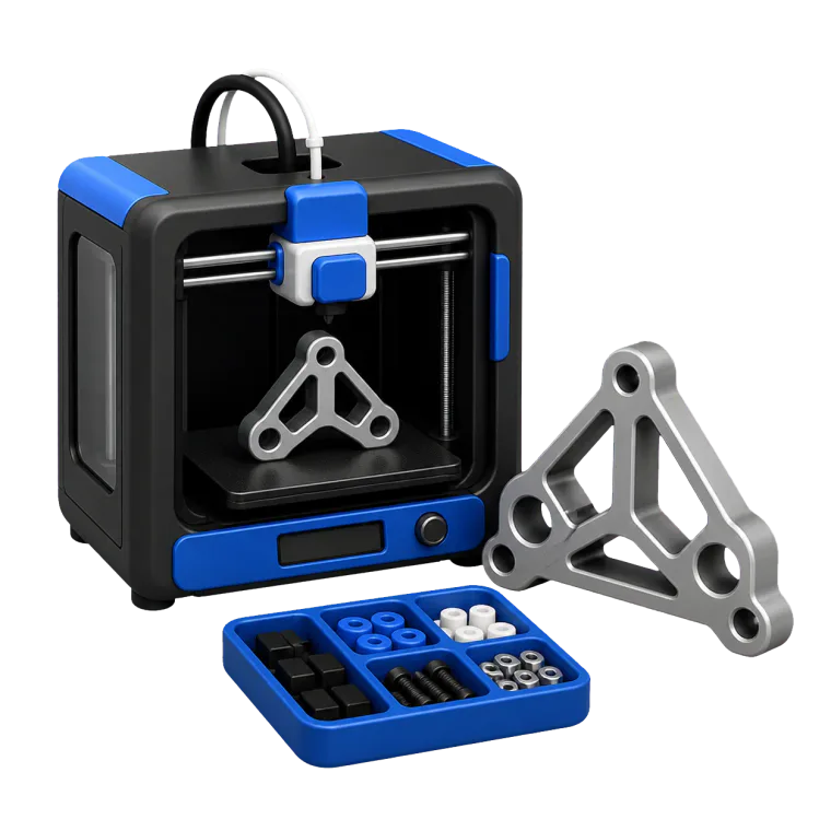 Stampante 3D e componente tecnico in produzione